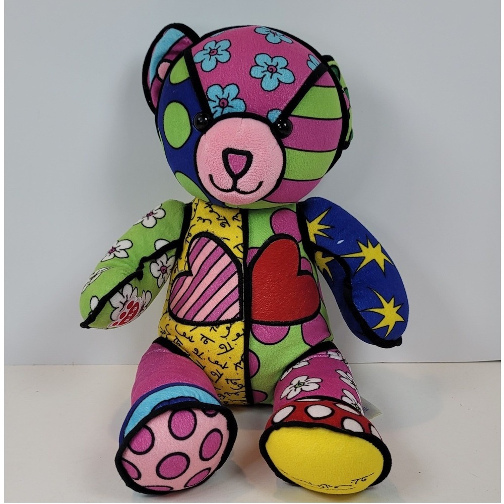 Build-A-Bear Romero Britto Teddy Bear Pop Art Patchwork Colorful‎ Plush 12 inch